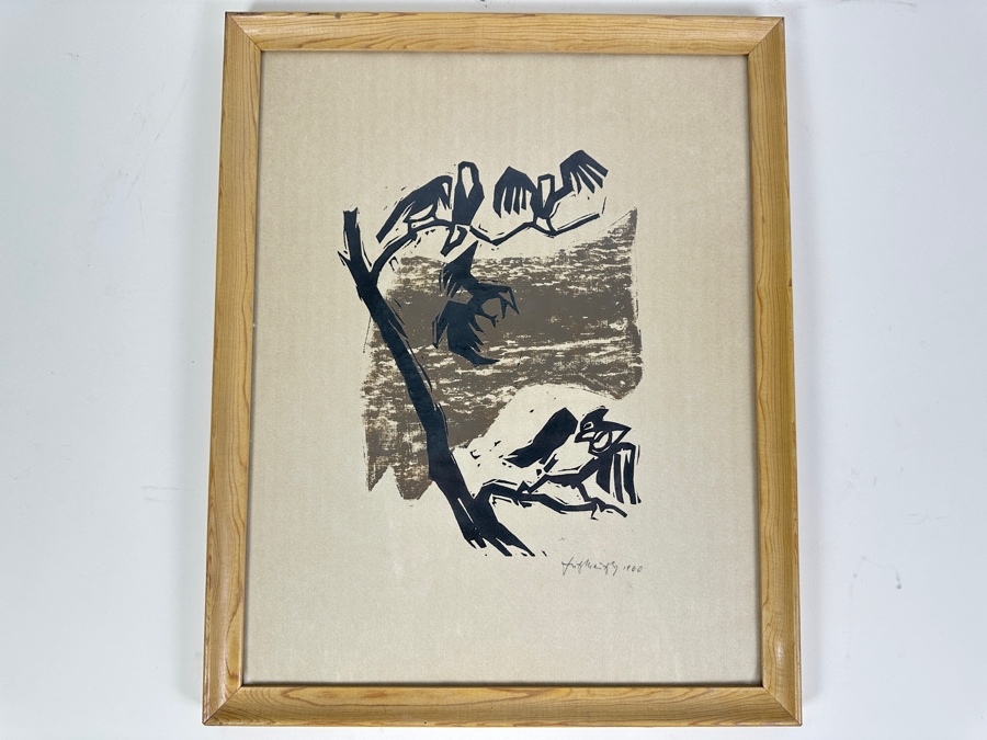 Vintage Mid-Century Hand Signed Woodcut Print Dated 1960 Framed 13 X 16 [Photo 2]