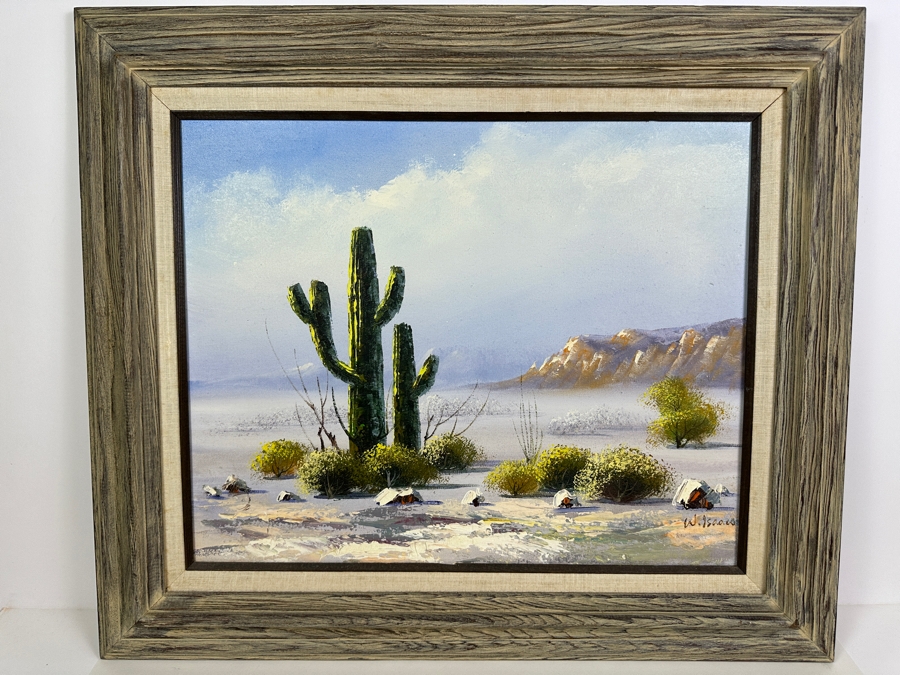 Original Desert Landscape Oil Painting On Canvas Signed W. Isaacs 20 X 16 Framed 27 X 23 [Photo 2]