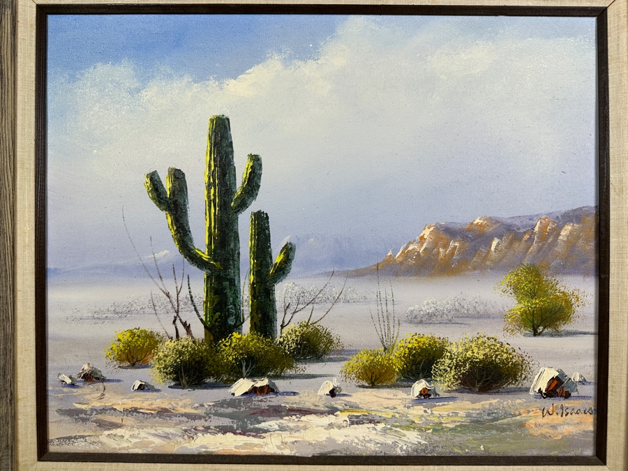 Original Desert Landscape Oil Painting On Canvas Signed W. Isaacs 20 X 16 Framed 27 X 23 [Photo 3]