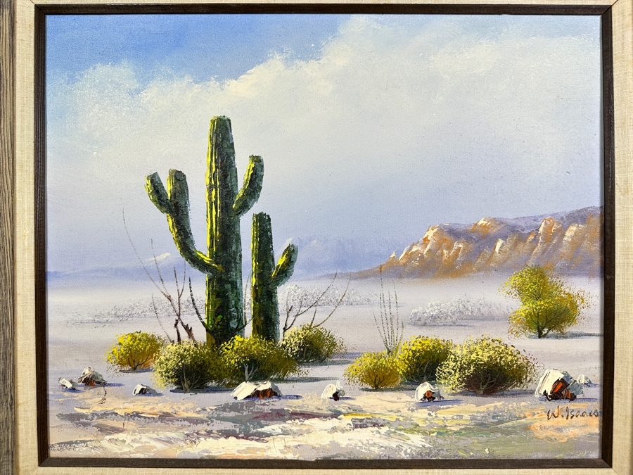 Original Desert Landscape Oil Painting On Canvas Signed W. Isaacs 20 X 16 Framed 27 X 23 [Photo 4]