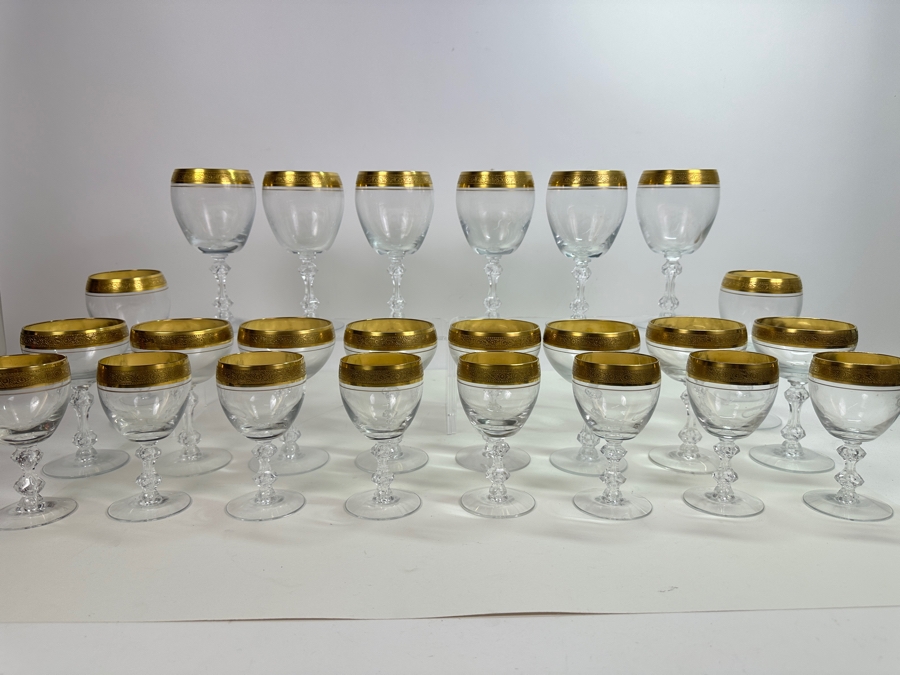 Tiffin-Franciscan Westchester Pattern Gold Encrusted Stemware Glasses - 24 Glasses [Photo 2]
