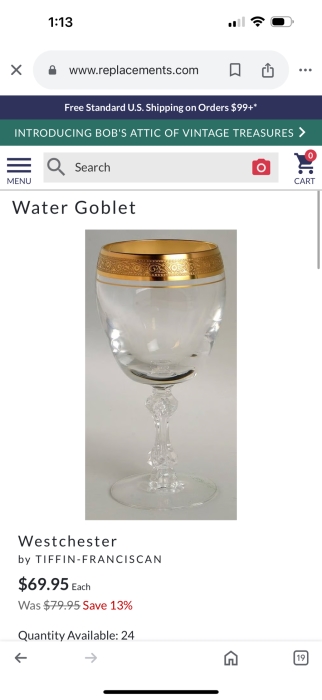 Tiffin-Franciscan Westchester Pattern Gold Encrusted Stemware Glasses - 24 Glasses [Photo 6]