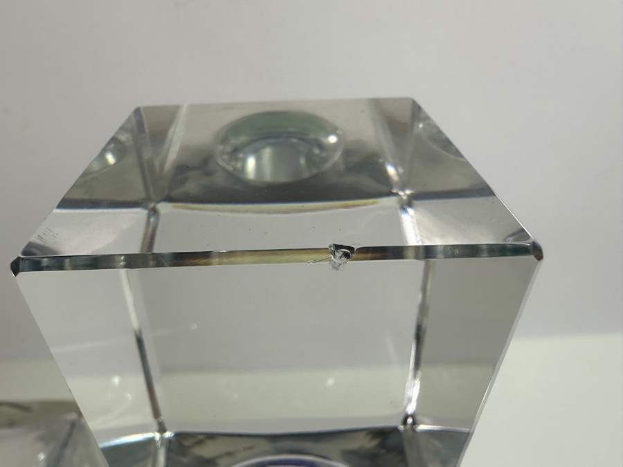 Pair Of Vintage Crystal Liquor Decanters With Stoppers - Stopper On Right Has Slight Chip 10H & 10.5H [Photo 3]