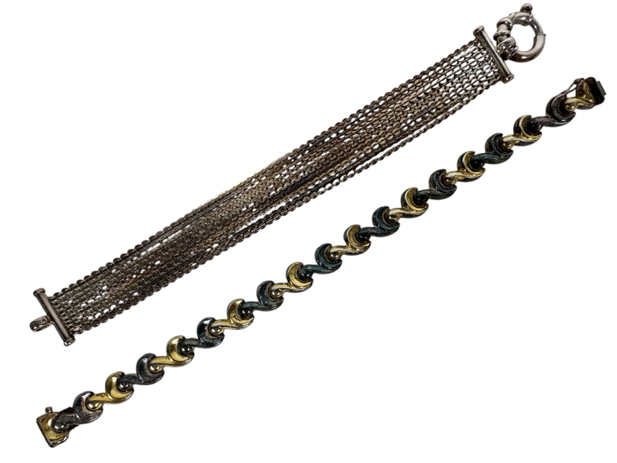 Pair Of Sterling Silver 8' Bracelets 32.6g [Photo 1]