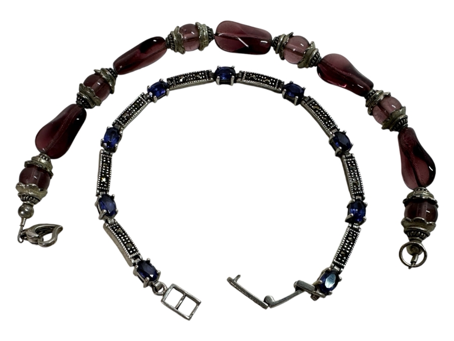 Pair Of Sterling Silver 8' Bracelets 34.6g [Photo 1]
