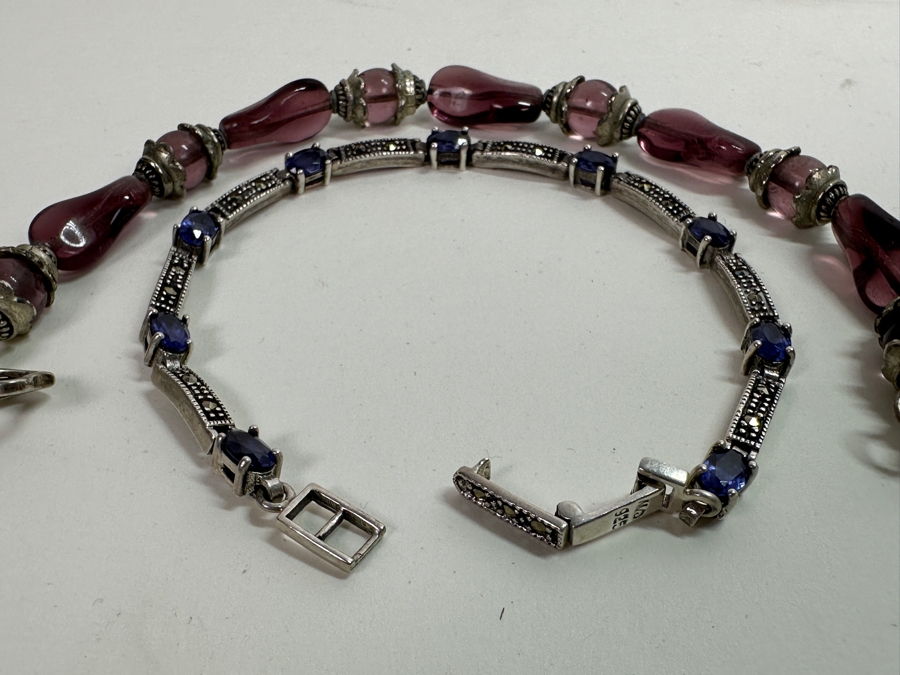 Pair Of Sterling Silver 8' Bracelets 34.6g [Photo 4]