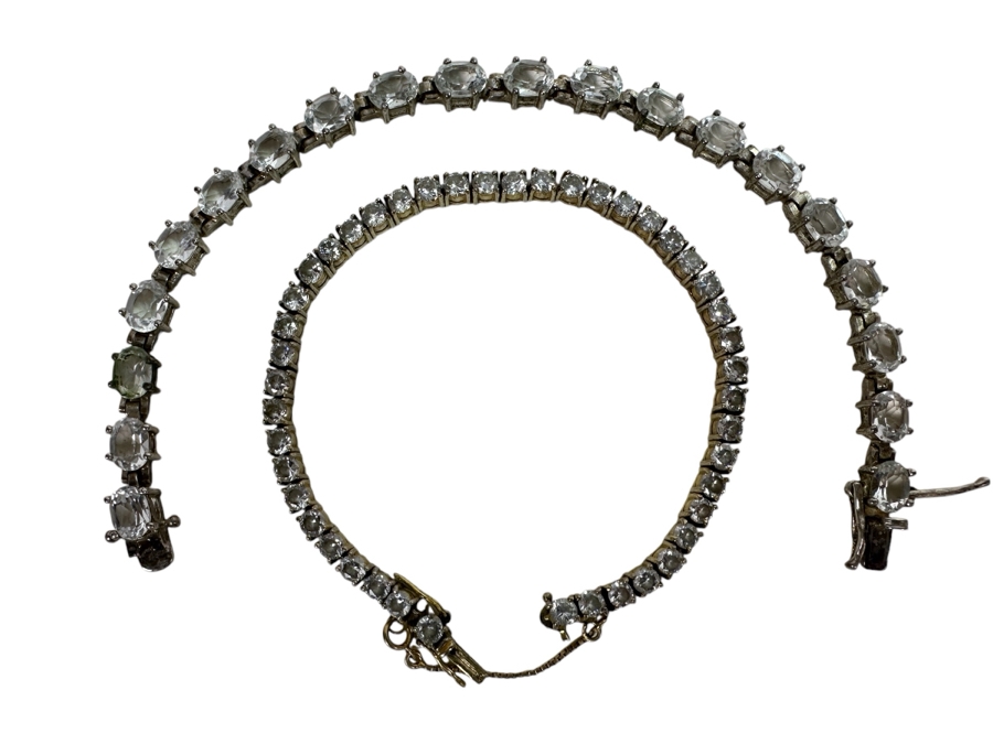 Pair Of Sterling Silver 8' Bracelets 30.6g [Photo 1]
