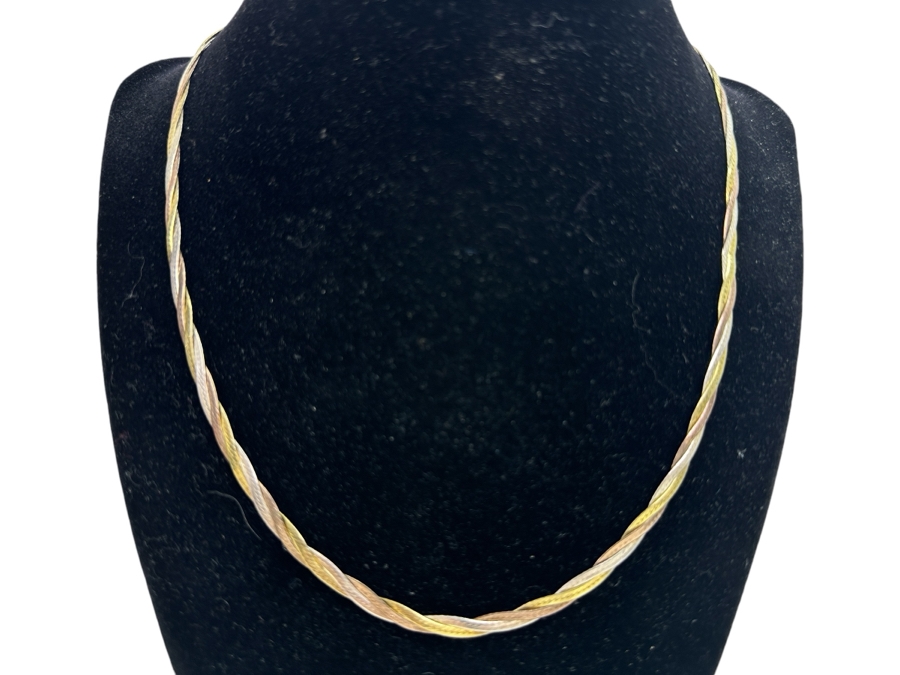 17' Sterling Silver Triple Strand Herringbone Chain Necklace 9.8g [Photo 1]