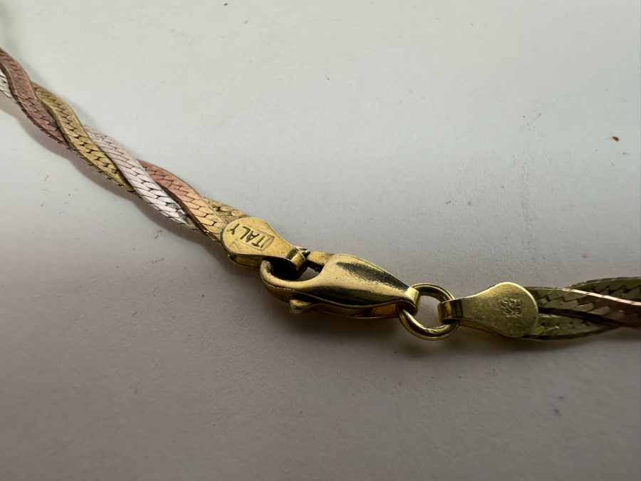 17' Sterling Silver Triple Strand Herringbone Chain Necklace 9.8g [Photo 2]