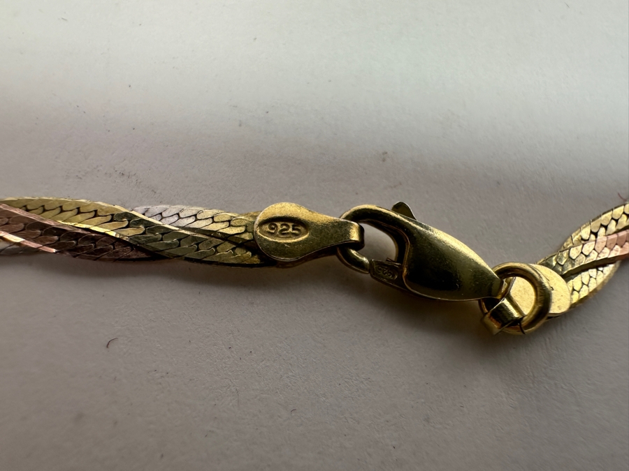 17' Sterling Silver Triple Strand Herringbone Chain Necklace 9.8g [Photo 3]