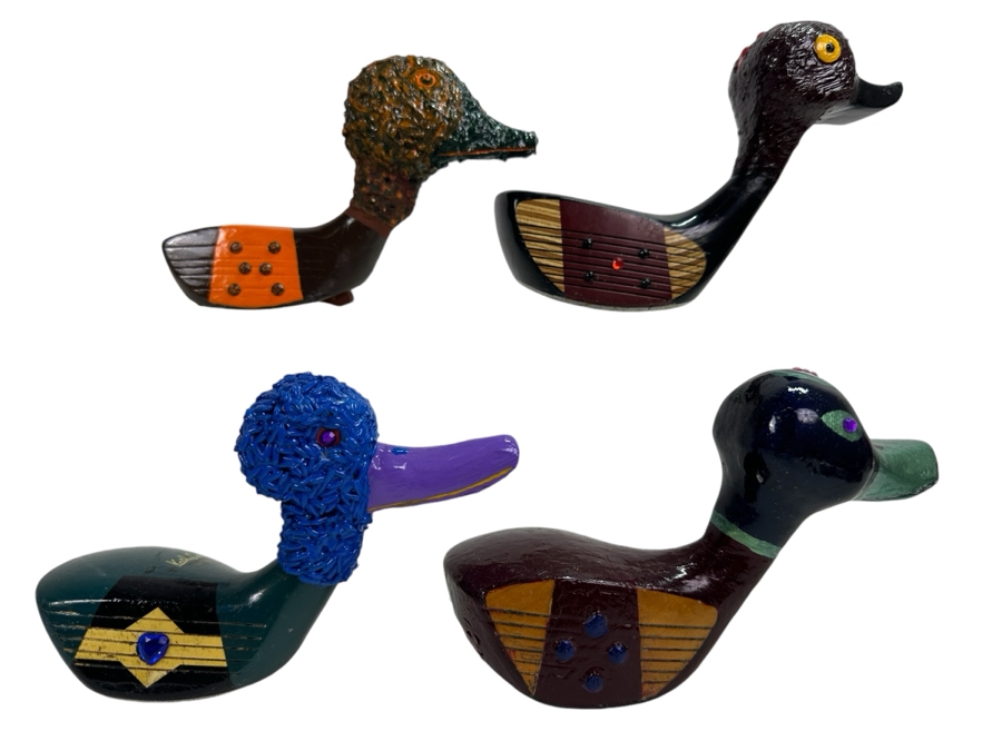Set Of Four Handmade Golf Driver Head Duck Decoys