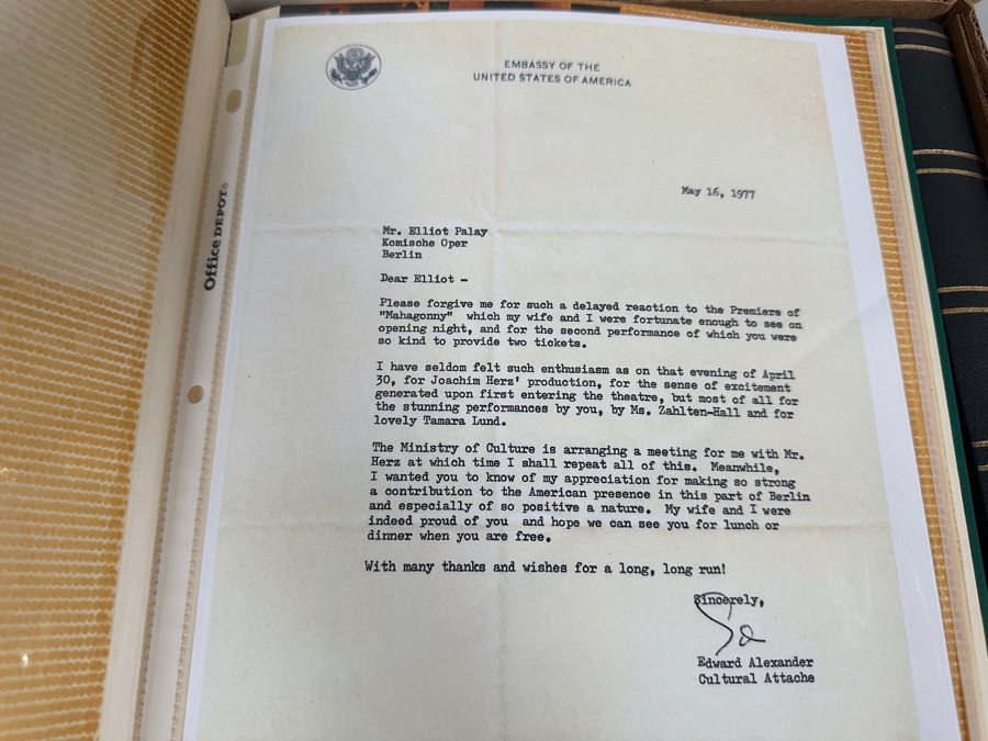 Huge Collection Of Opera Tenor Elliot Palay's Opera Memorabilia Including Opera Photographs, Opera Programs, Opera Ticket Stubs, Fan Letters And Much More - See Photos [Photo 21]