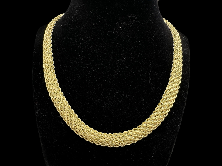 Stunning 14K Yellow Gold 18' Woven Chain Necklace With Matching 14K Gold 7.5' Bracelet 27.1g Gold Melt Value $1,364 [Photo 2]