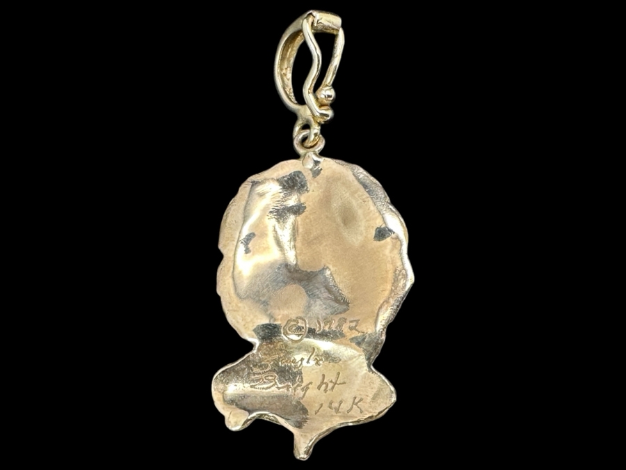 14K Gold Gayle Bright Signed Designer Male & Female Lion Pendant 1982 5.6g Gold Melt Value $282 [Photo 3]