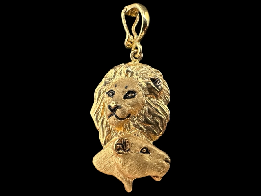 14K Gold Gayle Bright Signed Designer Male & Female Lion Pendant 1982 5.6g Gold Melt Value $282 [Photo 2]