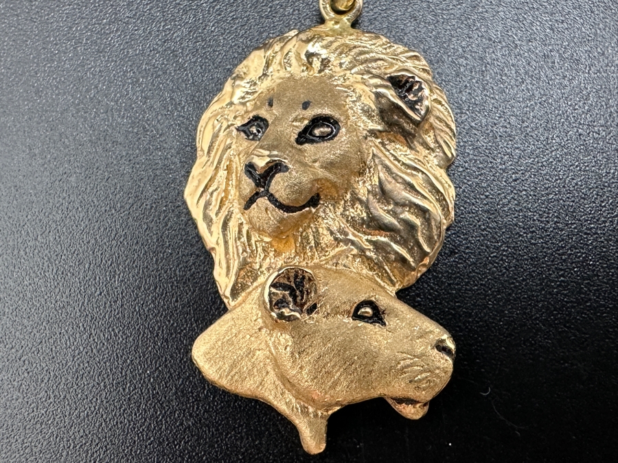 14K Gold Gayle Bright Signed Designer Male & Female Lion Pendant 1982 5.6g Gold Melt Value $282 [Photo 5]