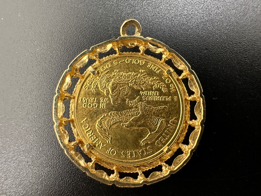 2002 5 American Eagle 1 10 Oz Gold Coin Set In 14K Gold Pendant Gold 2002 5 American Eagle 1 10 Oz Gold Coin Set In 14K Gold Pendant Gold