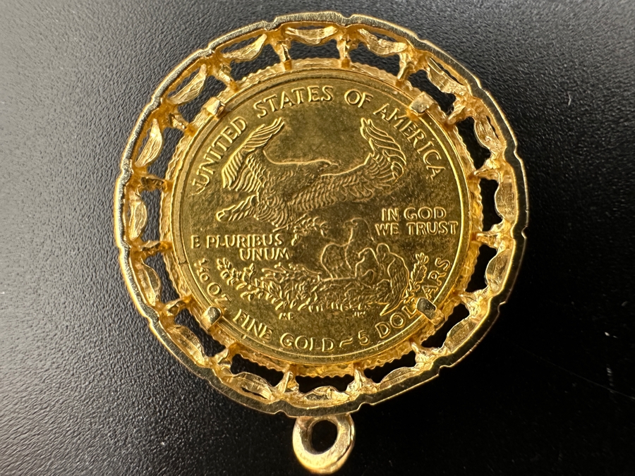 2002 $5 American Eagle 1/10 Oz Gold Coin Set In 14K Gold Pendant Gold Melt Value $368 [Photo 5]