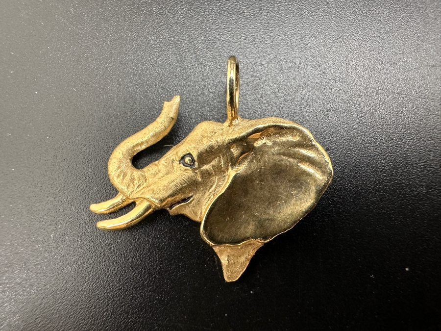 14K Gold Gayle Bright Signed Designer Elephant Pendant 1984 4.1g Gold Melt Value $206 [Photo 3]