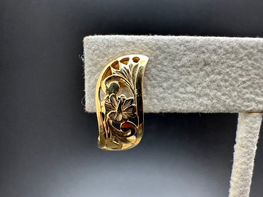 14K Gold Hibiscus Earrings 3.6g Gold Melt Value $181 [Photo 2]