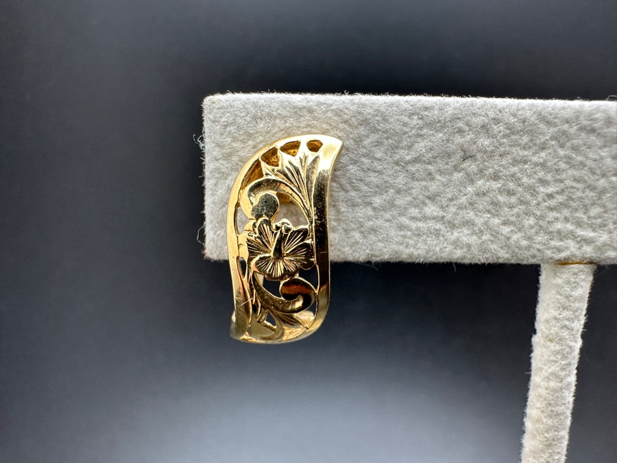 14K Gold Hibiscus Earrings 3.6g Gold Melt Value $181 [Photo 3]