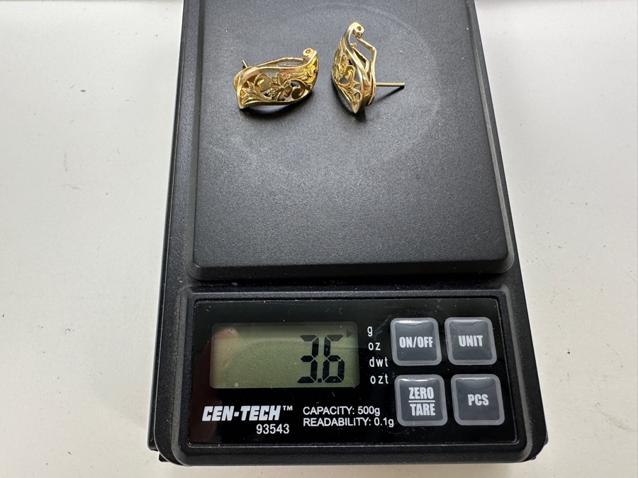 14K Gold Hibiscus Earrings 3.6g Gold Melt Value $181 [Photo 10]