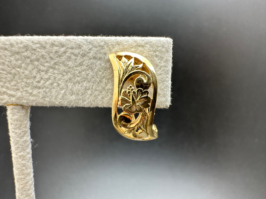 14K Gold Hibiscus Earrings 3.6g Gold Melt Value $181 [Photo 4]