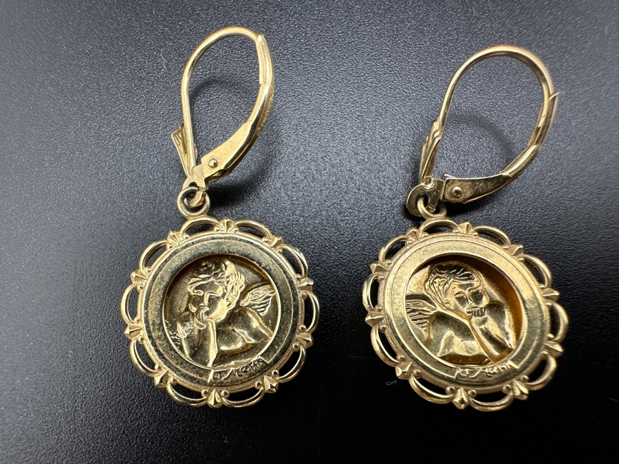 14K Gold Cherub Earrings With Matching 14K Gold Cherub Pendant 3.9g Gold Melt Value $196 [Photo 6]
