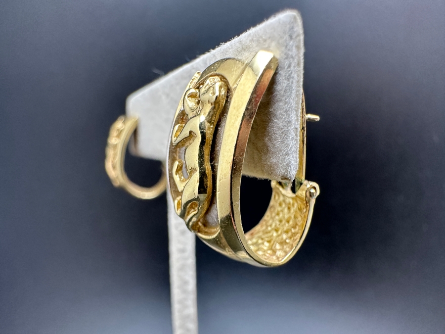 14K Gold Leopard Panther Earrings 11.2g Gold Melt Value $564 [Photo 4]