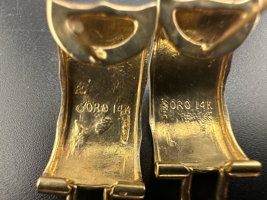 14K Gold Earrings Signed ORO With Bamboo Fish Motif 7.7g Gold Melt Value $388 [Photo 7]