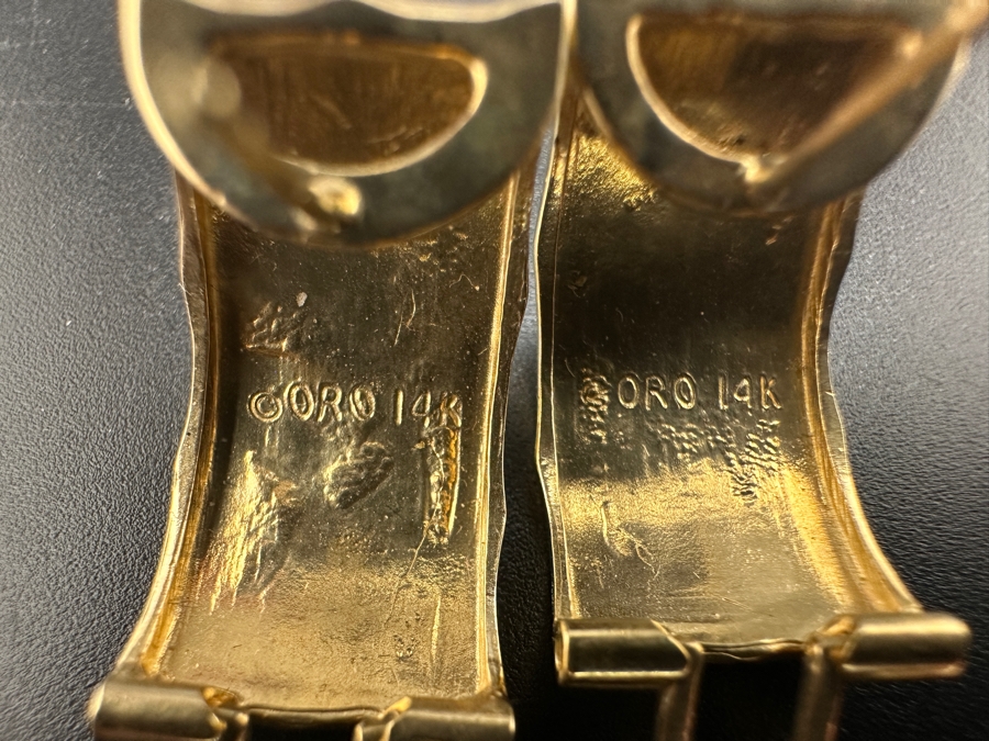 14K Gold Earrings Signed ORO With Bamboo Fish Motif 7.7g Gold Melt Value $388 [Photo 8]