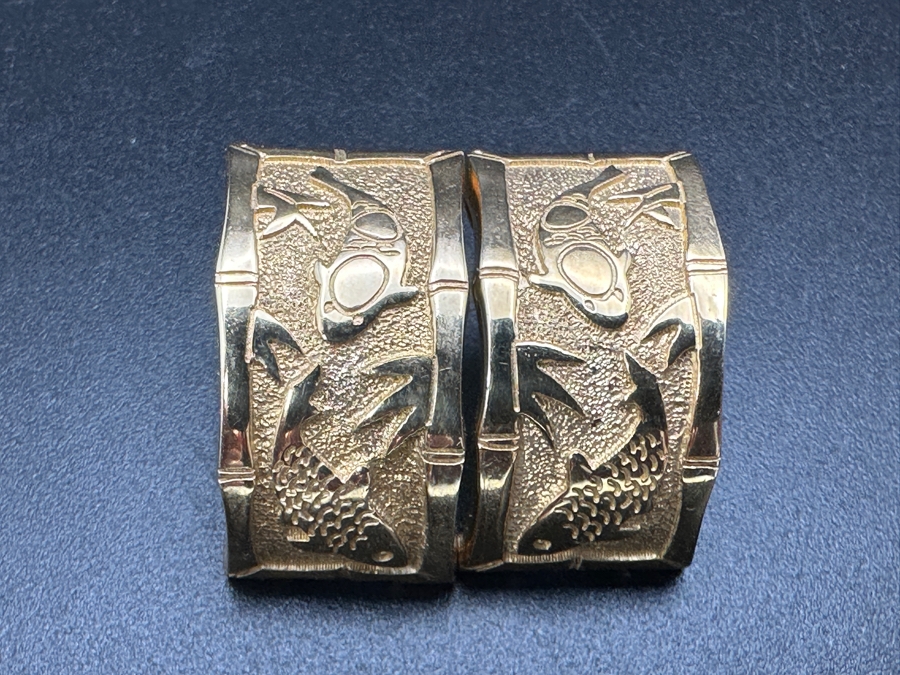 14K Gold Earrings Signed ORO With Bamboo Fish Motif 7.7g Gold Melt Value $388 [Photo 10]