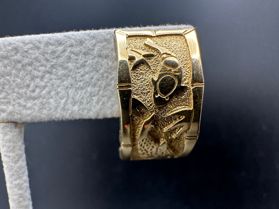 14K Gold Earrings Signed ORO With Bamboo Fish Motif 7.7g Gold Melt Value $388 [Photo 3]