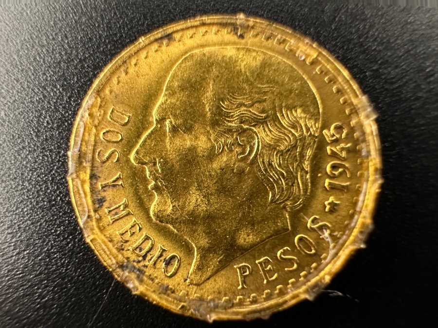1945 2.5 Mexican Peso 90% Gold Coin 2.08g Gold Melt Value $161 [Photo 3]