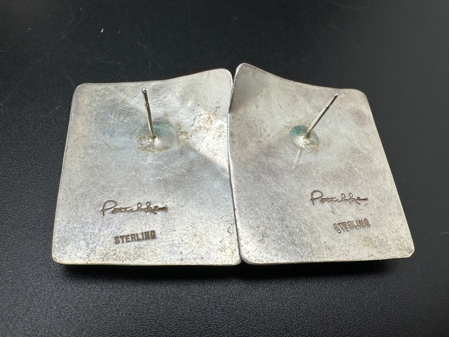 Signed Sterling Silver Earrings 11.2g [Photo 2]