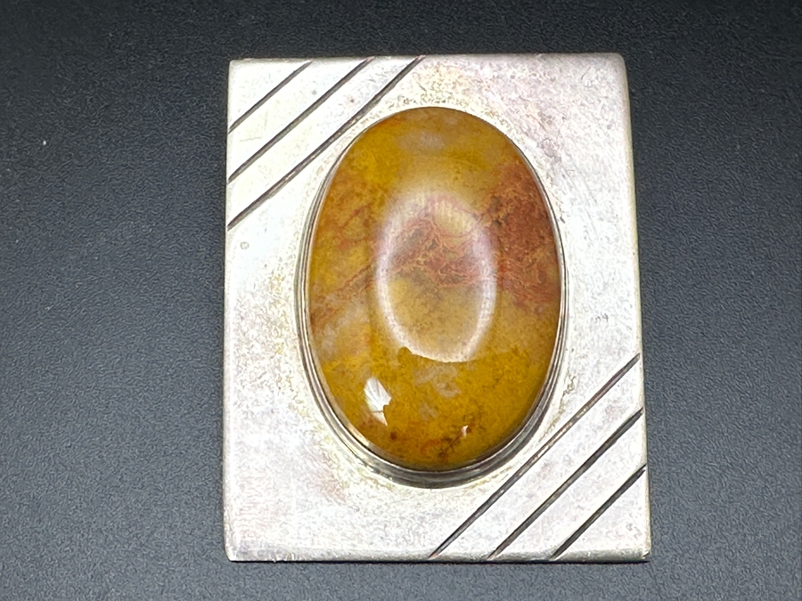 Sterling Silver / Cabochon Stone Brooch Pin 22.5g [Photo 2]