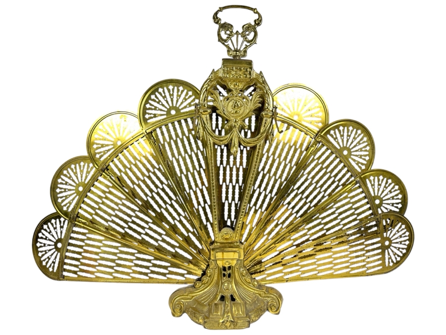 Vintage Brass Peacock Fireplace Screen 37W X 28H