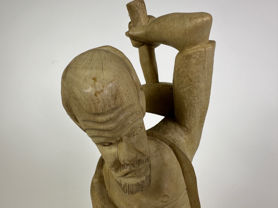 Vintage Ethnic Hand Carved Wooden Sculpture Of Blacksmith Man 22H [Photo 4]