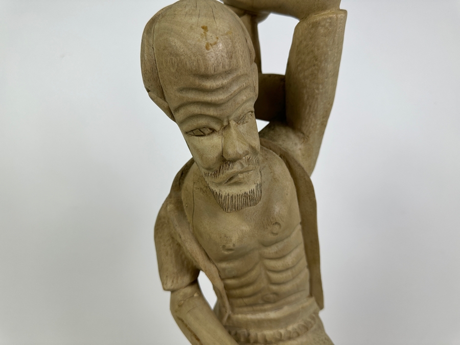 Vintage Ethnic Hand Carved Wooden Sculpture Of Blacksmith Man 22H [Photo 3]