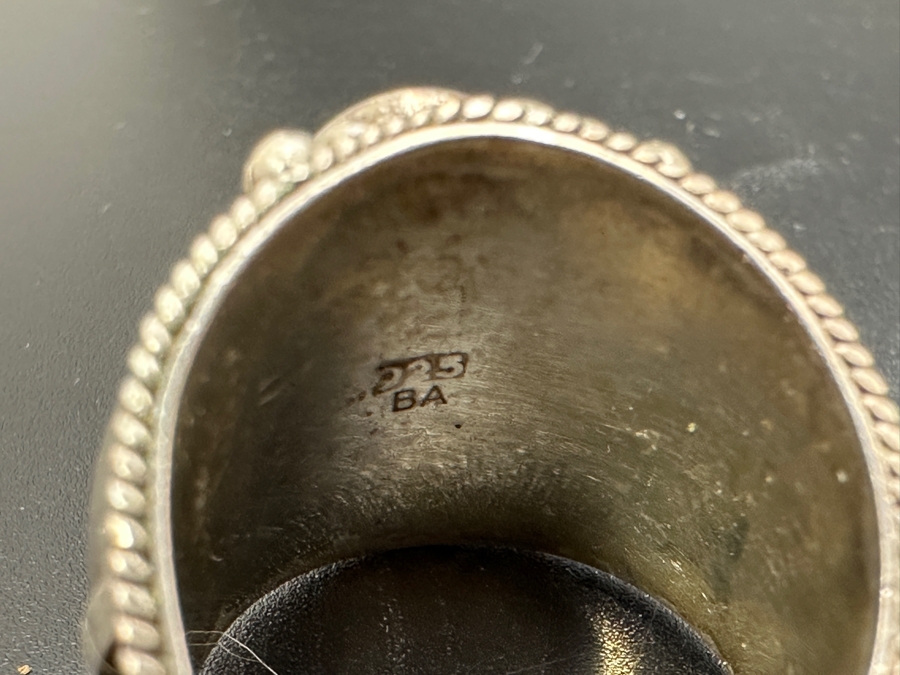 Vintage Signed Sterling Silver / Black Onyx Ring Size 9.5 12.8g [Photo 7]