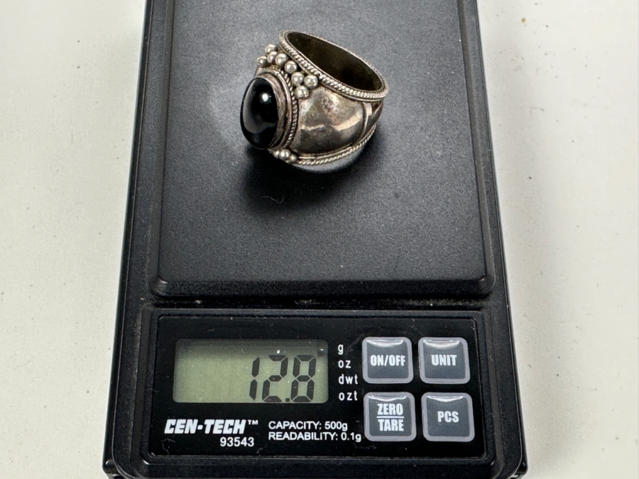 Vintage Signed Sterling Silver / Black Onyx Ring Size 9.5 12.8g [Photo 9]