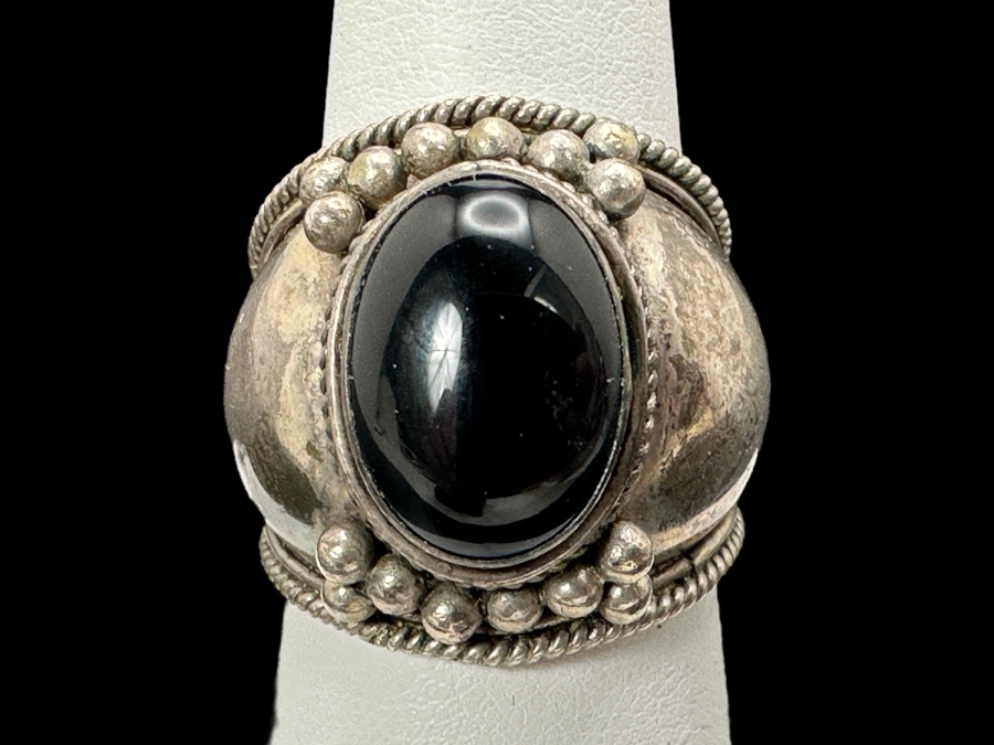 Vintage Signed Sterling Silver / Black Onyx Ring Size 9.5 12.8g [Photo 1]