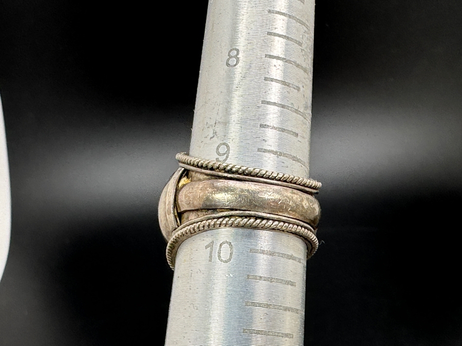 Vintage Signed Sterling Silver / Black Onyx Ring Size 9.5 12.8g [Photo 8]