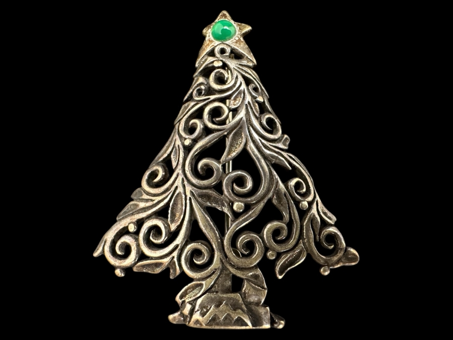 Vintage Signed Sterling Silver Christmas Tree Brooch Pin 7.6g [Photo 1]