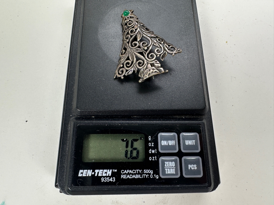 Vintage Signed Sterling Silver Christmas Tree Brooch Pin 7.6g [Photo 4]