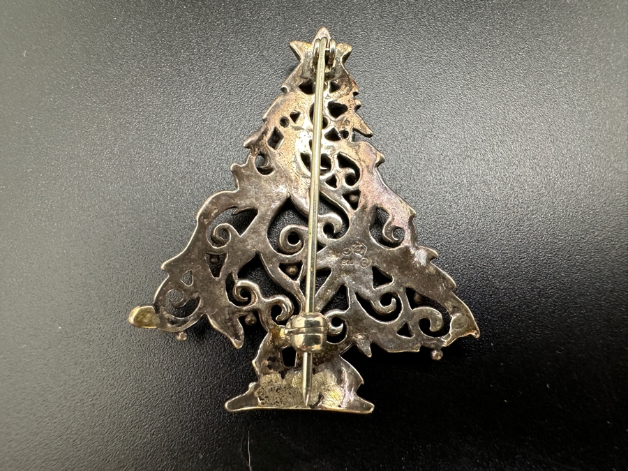 Vintage Signed Sterling Silver Christmas Tree Brooch Pin 7.6g [Photo 2]