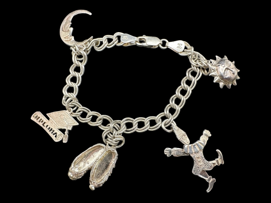 Sterling Silver Charm Bracelet Made In Italy 16.4g [Photo 1]
