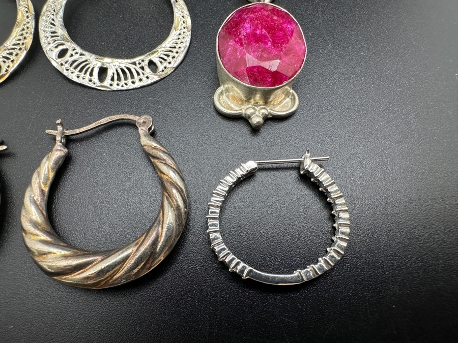 Four Pairs Of Sterling Silver Earrings 25.2g [Photo 6]