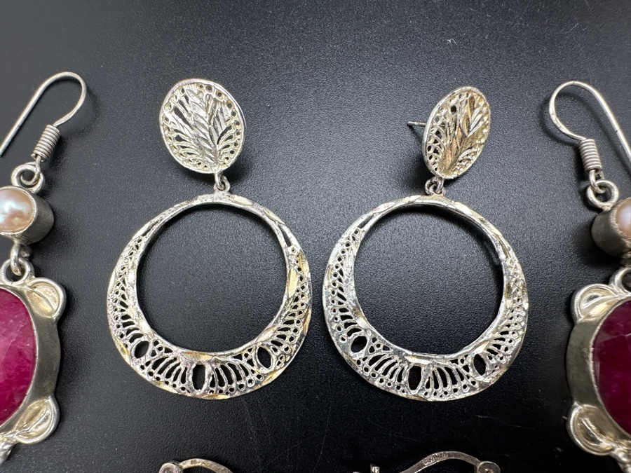Four Pairs Of Sterling Silver Earrings 25.2g [Photo 5]