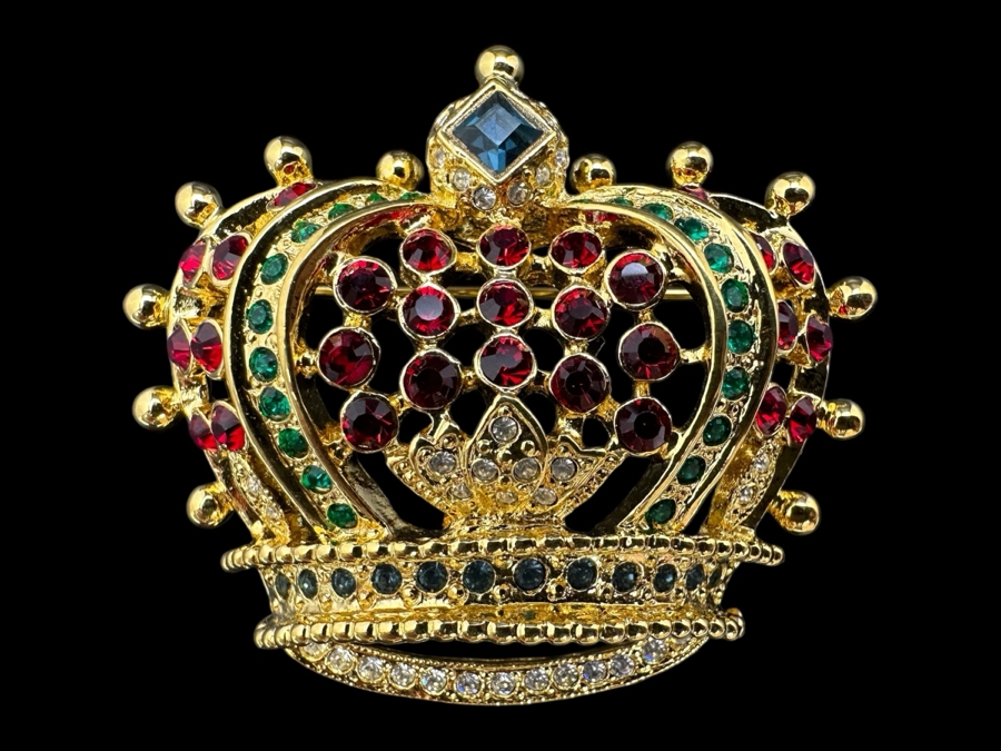 Vintage Signed Kenneth Jay Lane KJL Crown Brooch Pin [Photo 1]
